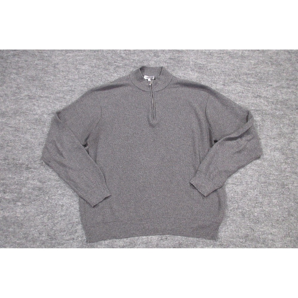 Peter Millar Sweater Mens‎ XL Gray Supima Cotton Wool Quarter Zip Mock Neck